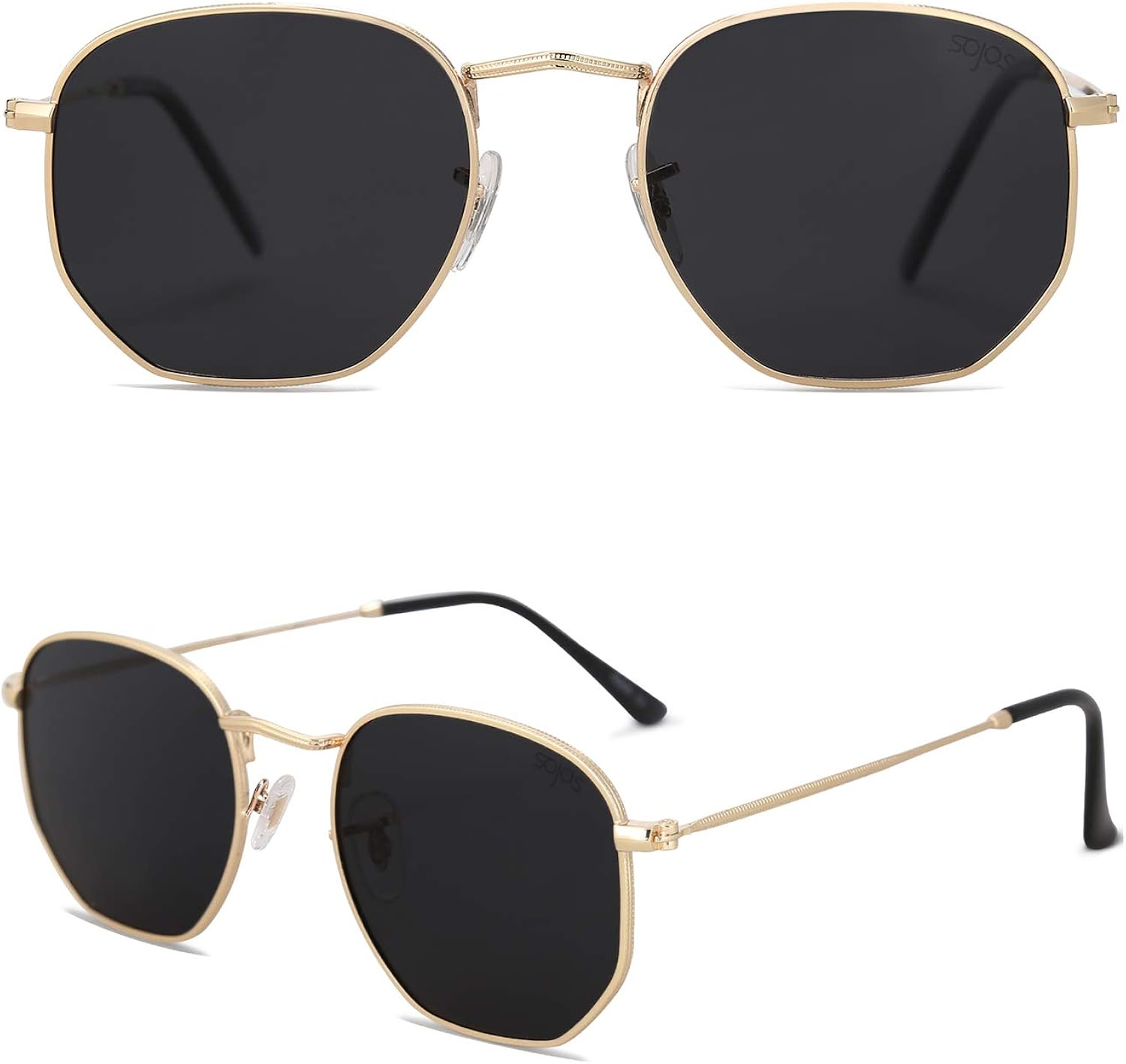 SOJOS Small Square Polarized Sunglasses for Men and Women Polygon Mirrored Lens SJ1072 with Gold Frame/Grey Lens: Clothing