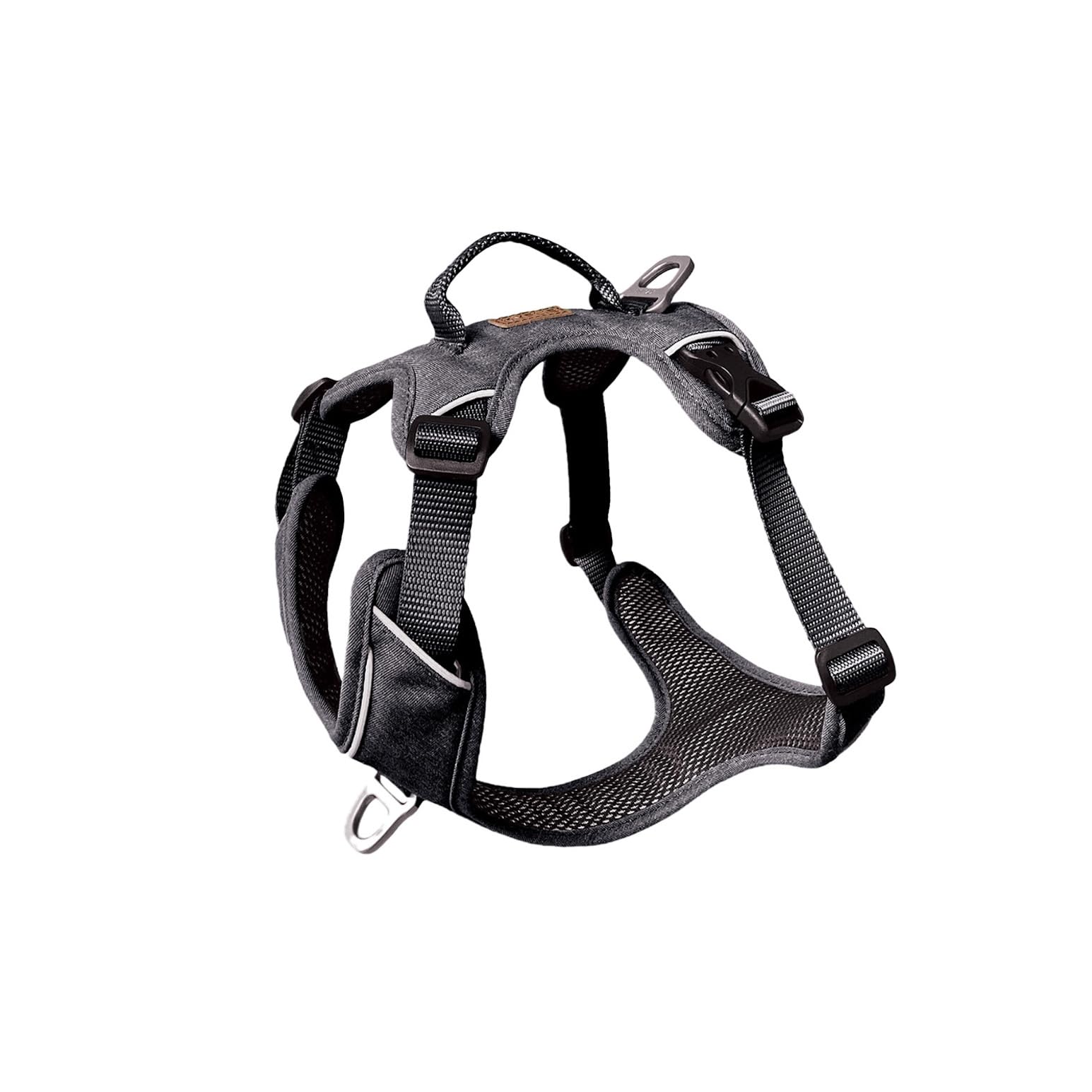 KYFLIE - No-Pull Reflective Dog Harness for Training & Daily Walks - Adjustable & Breathable Y Harness - Front & Back Leash Attachments - Control & Assistance Handle - M - Urban Dark Grey