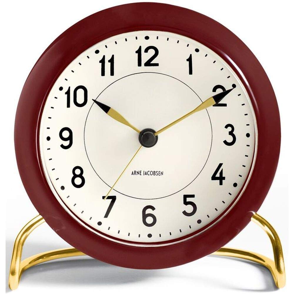 Arne Jacobsen Station Table Clock, Aluminium, Burgundy, 11 cm