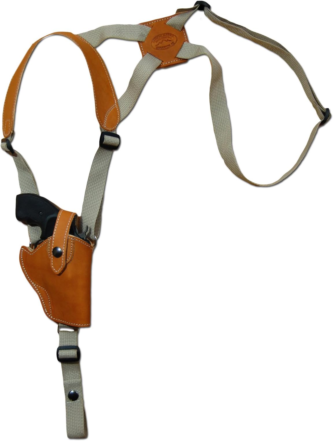 BarsonyNew Saddle Tan Leather Vertical Cross Harness Shoulder Holster for 2-3" Snub Nose Revolvers