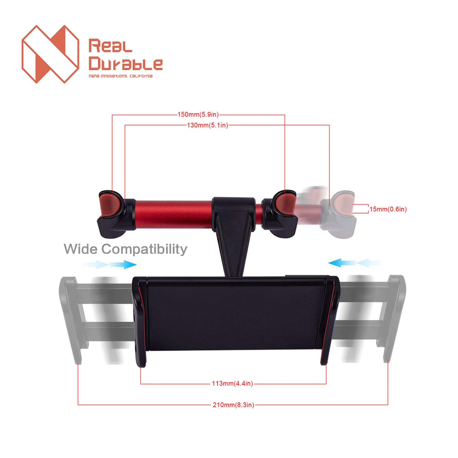 Nana Innovations Car Headrest Mount, Tablet Headrest Holder: Stand Cradle Compatible with Devices Such as iPad Pro Air Mini, Samsung Galaxy Tabs, Other 4.7-10.5\