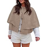 Saodimallsu Womens Cropped Cape Cardigan Button Up Crew Neck Jacket Shawl Fall Trendy Knit Sweater