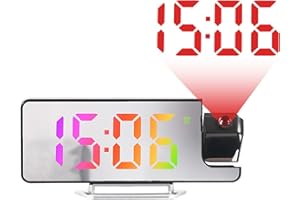 Projection Alarm Clocks with Big Numbers Temperature Display, Dimmable, 12/24H for Deep Sleepers, Easy to Use 7.5 x 2.8 x 1 I