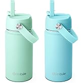 Fimibuke Kids Insulated Water Bottle, 14oz BPA FREE Double Wall Vacuum Tumbler 18/8 Stainless Steel Leak Proof Kids Cups with Straw Metal Water Bottle for School Boys Girls (2 Pack, Underwater World)