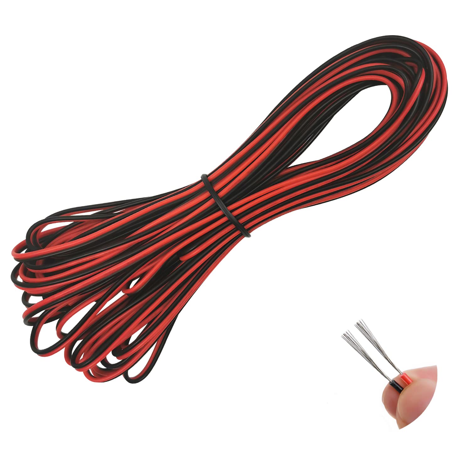 OMIGA 20 Meter 22AWG Electrical Cable 2 Core Flexible Copper Cable PVC Mains Electrical Cable 2 Pin Red Black Wire for Single Color LED Strip Light Extension Cable (Red Black)