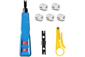 Hiija Punch Down Tool Kit with 110 & BK Blade, 5PCS Cat6 RJ45 Keystone Jack, Network Wire Stripper Tool Kits Professional