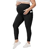 Happy.angel Plus Size Maternity Leggings with Pockets,Pregnancy Yoga Pants Over-The-Belly,Maternity Tights for Workout Casual