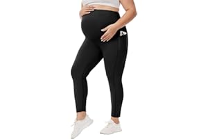 Happy.angel Plus Size Maternity Leggings with Pockets,Pregnancy Yoga Pants Over-The-Belly,Maternity Tights for Workout Casual