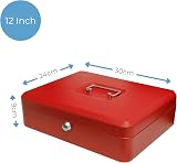 Cathedral Products Key Lockable Cash Box 12 Inch Red with 9 Compartment Tray view 2