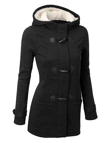 STOLKISS WOMEN’S WINTER JACKETS COTTON COAT WITH HOOD FASHION FLEECE WARM THICKEN LONG INSULATED SHELLS HORN BUTTON JACKET