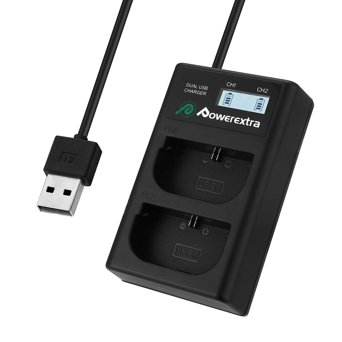 LP-E6 LP E6N Charger with Tpye-c,Powerextra Dual USB Fast Charging LED Indicators Compatible with Canon EOS 5D Mark II/III/IV, 5DS, 5DS R, 6D, 7D, 7D Mark II, 60D, 70D, 80D, 90D Cameras