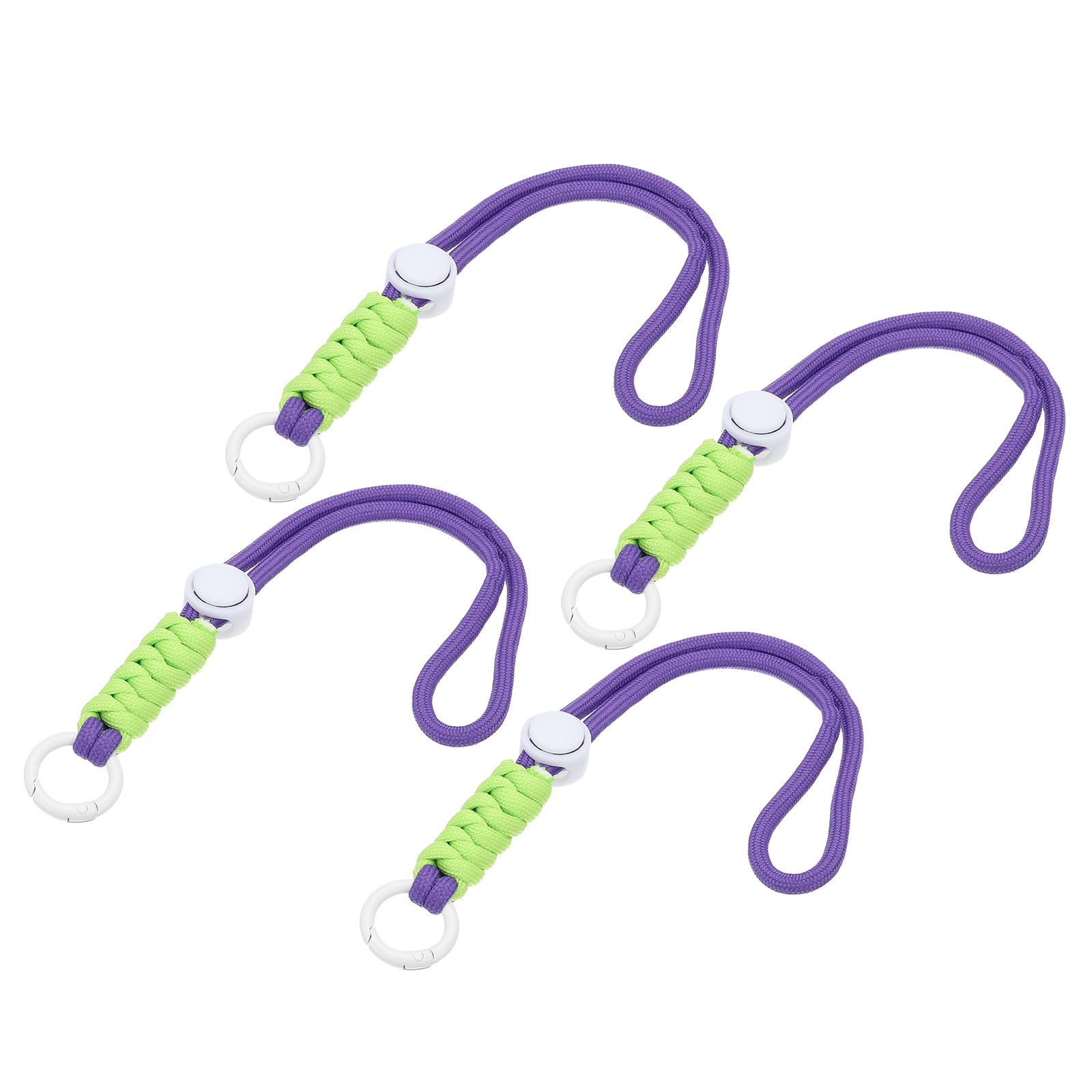 PATIKIL Paracord Lanyard Keychain, 4Pcs Cell Phone Keychain Rope Wrist Lanyards Braided Strap with Spring Ring for Hanging Key, Dark Purple, White, Light Green