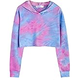 Arshiner Girls Cropped Hoodie Kids Long Sleeve Crop Tops Tie-dye Hoodies Hooded Pullover Sweatshirts 5-16 Years