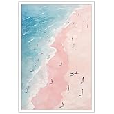 Trendy Pink Coastal Beach Canvas Wall Art Coastal Cowgirl Aesthetic Poster Western Preppy Summer Beach Surfing Pictures Prints Painting For Home Bedroom Dorm Beach House Decor 12x16in Unframed