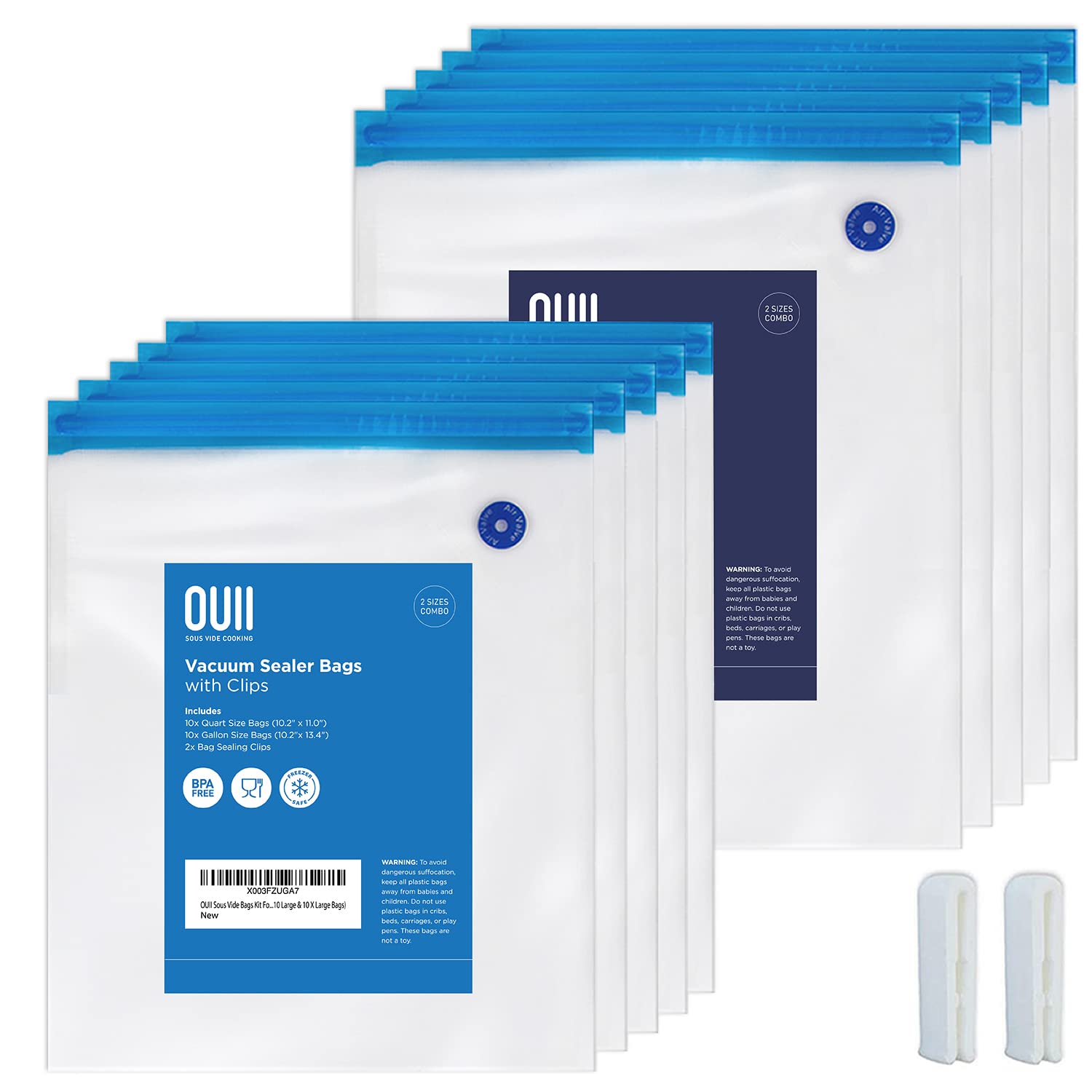 Sous Vide Bags for Joule and Anova Cookers - 20 Reusable BPA-Free Sous Vide Bags Quart Size and Gallon Size Bags -Vacuum Sealer Bags Food Storage Freezer Safe - Fits Any Sous Vide Machine
