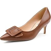 JOY IN LOVE Women's Kitten Heel Pumps Pointed Toe Square-Buckle Office Dress Pump Shoes