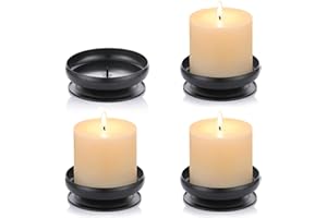 NUPTIO Pcs of 4 Spike Candle Holder Iron Candle Plate Pillar Candle Holder, Black, Decorative Iron Pillar Candle Plate, 3.6" Diameter Pedestal Candle Stand for LED & Wax Candles, Incense Cones, Spa, Weddings