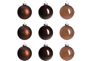 DN DECONATION Brown Glass Christmas Ball Ornaments, Set of 9, 3' Hanging Christmas Baubles for Xmas Tree Decoration, Wedding Party Gift