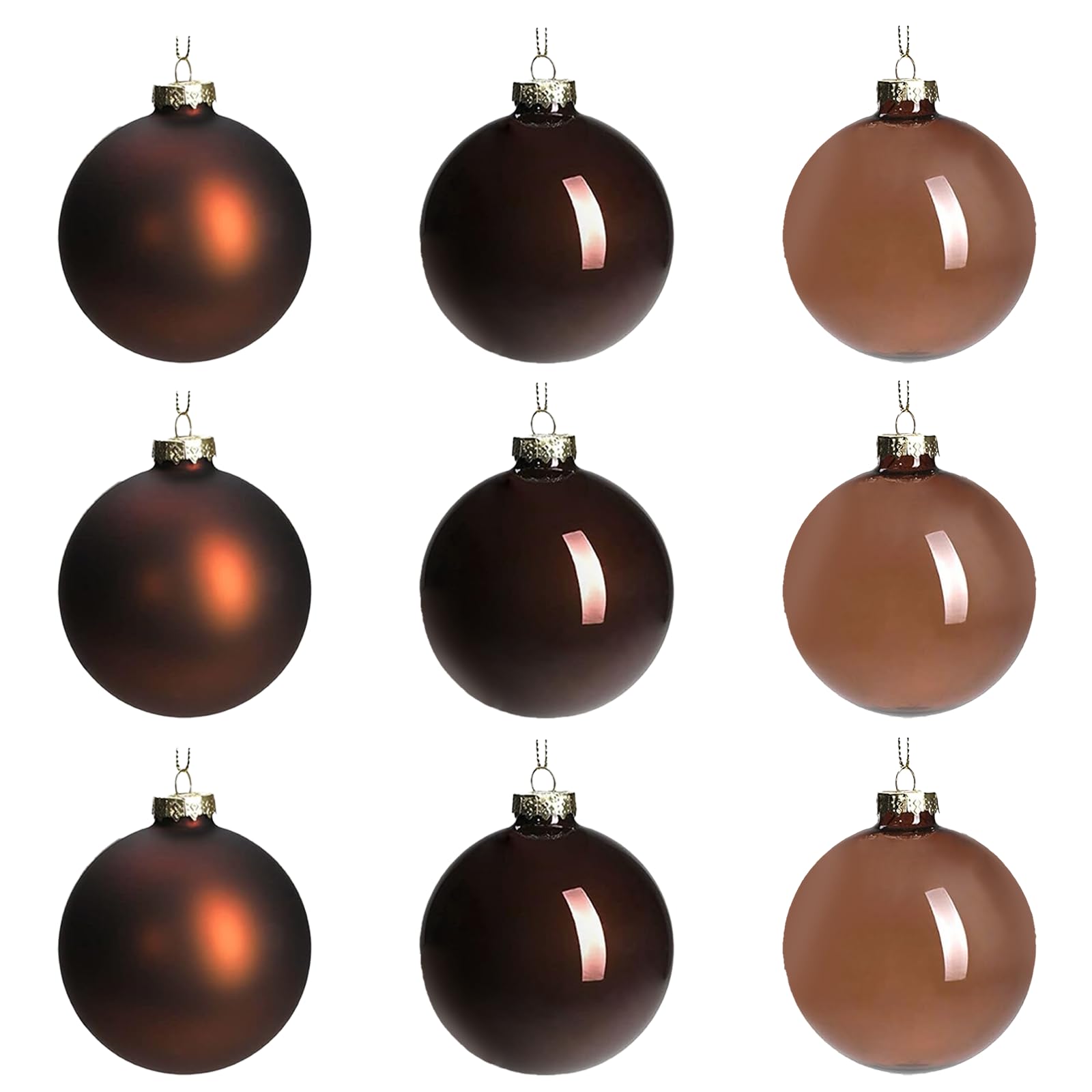 Photo 1 of DN DECONATION Brown Glass Christmas Ball Ornaments, Set of 9, 3' Hanging Christmas Baubles for Xmas Tree Decoration, Wedding Party Gift