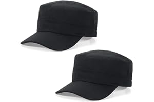 Esfoxes 2pc Military Cadet Army Caps Adjustable Cotton Flat Top Hat for Men Women