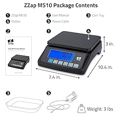 ZZap MS10 Coin Counting Scale - Money Cash Currency