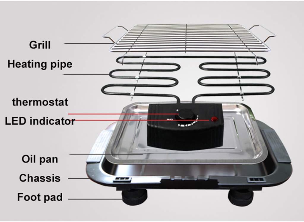 review Shelf Barbecue Grill, Electric Grill, Indoor and Outdoor use, Adjustable Temperature Regulator, Removable drip Tray and Spice Rack, Indoor Smoke-Free Electric Grill, Fast Heating and Easy to Clean