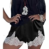 Satin Silk Lace Shorts for Women Floral Lace Patchwork Micro Mini Shorts Coquette Lounge Slip Pajama Bottoms
