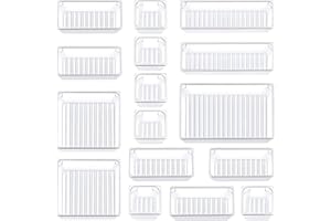 Kootek 16 Pcs Drawer Organizer Set, 5-Size Bathroom Drawer Organizers Makeup Trays Vanity Desk Dividers Versatile Storage Bins Clear Plastic Drawer Organization Container for Dresser, Kitchen, Office