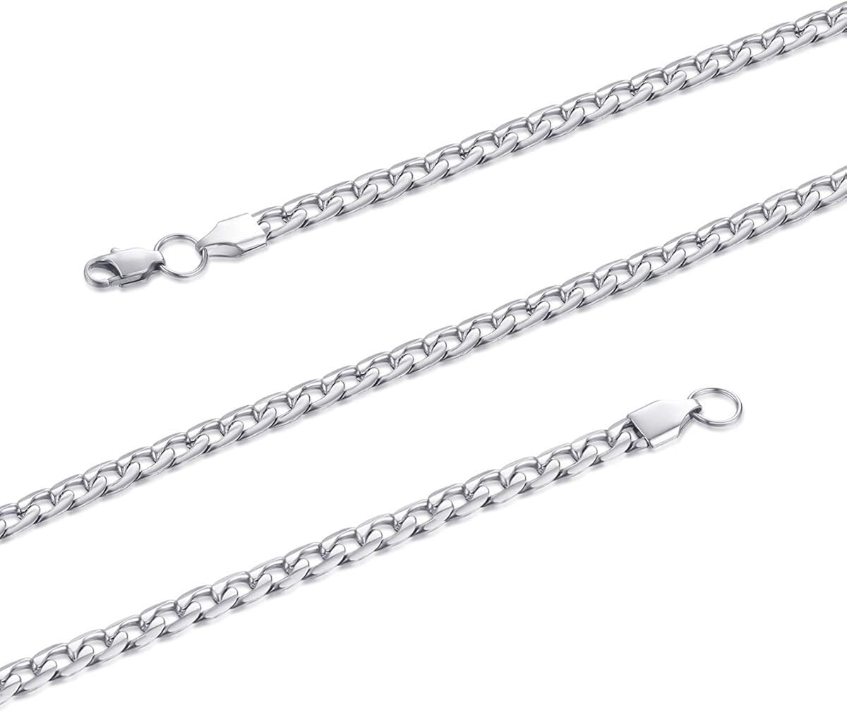 FOSIR 5mm Stainless Steel Flat Cuban link Chain for Men Silver Curb Necklace,18-30inches