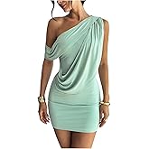 Floerns Women's Off The Shoulder Mini Dress Draped Front Sleeveless Formal Bodycon Dresses