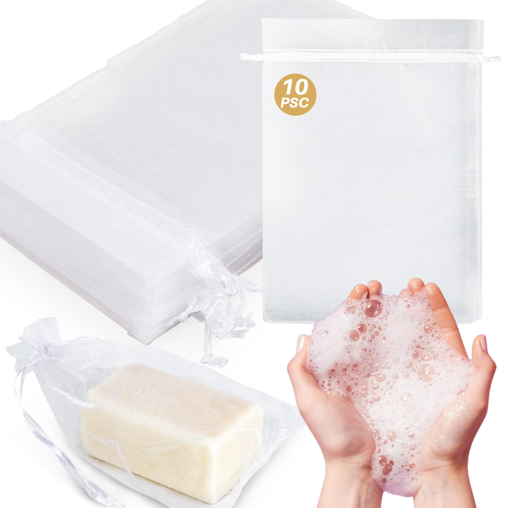 Photo 1 of 10 Mesh Soap Bags for Soap Bars - RAQEHO 4"X6" Hanging Dry Organza Bags Bar Soap Pouch Saver Bag Sock Bar Scrubber Pouch Exfoliating Foaming Net Mesh Exfoliating Net Shower Washing Body Gift Packaging