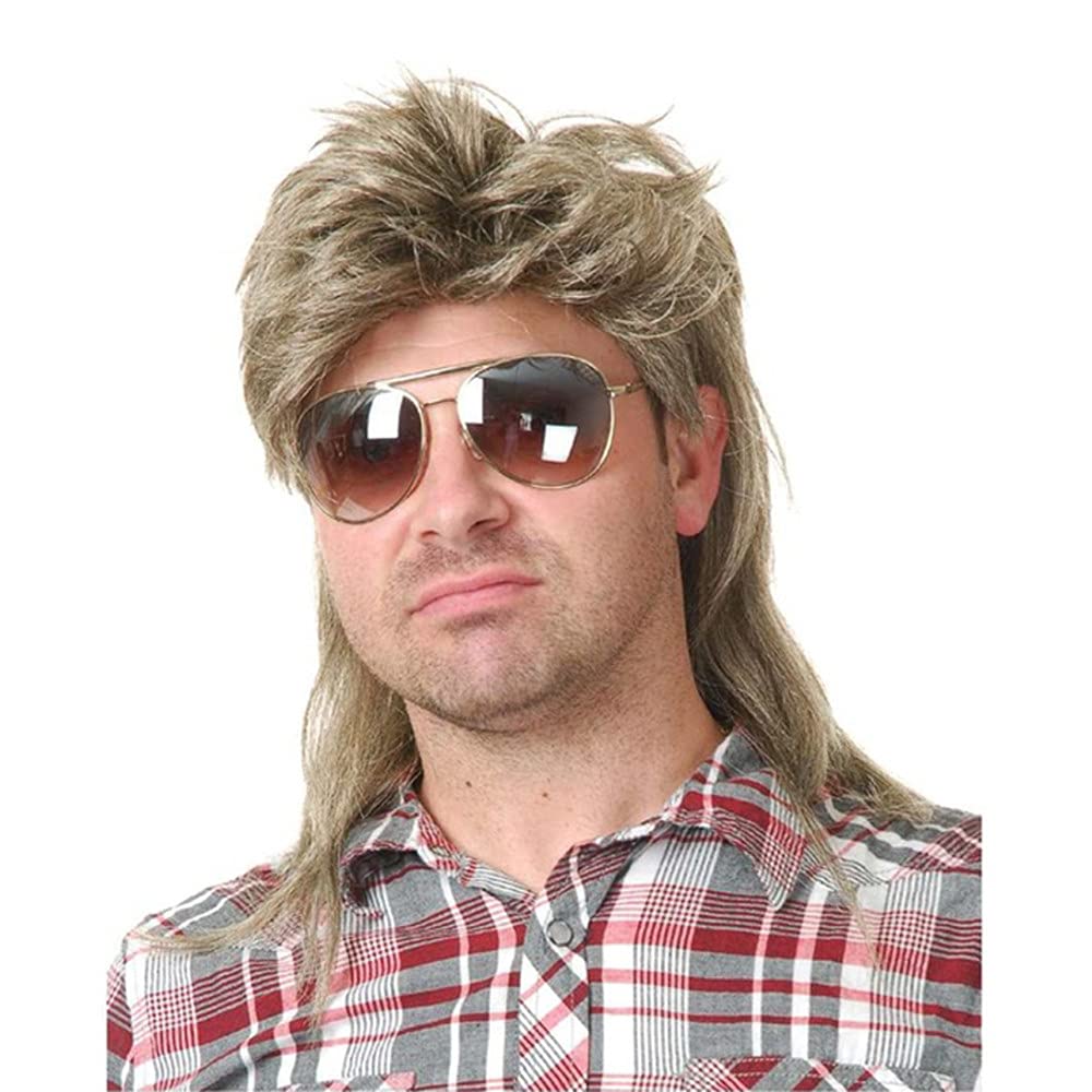 Beweig Mens Mullet Wigs Blonde Curly 70s 80s Cosplay Costume Wig Retro Punk Rocker Disco Synthetic Full Wigs, 22 inch โ image 1