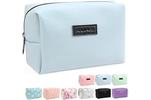 MAANGE Small Makeup Bag For Purse, Travel Cosmetic Bag Makeup Pouch PU Leather Portable Versatile Zipper Pouch For Women (Blue)