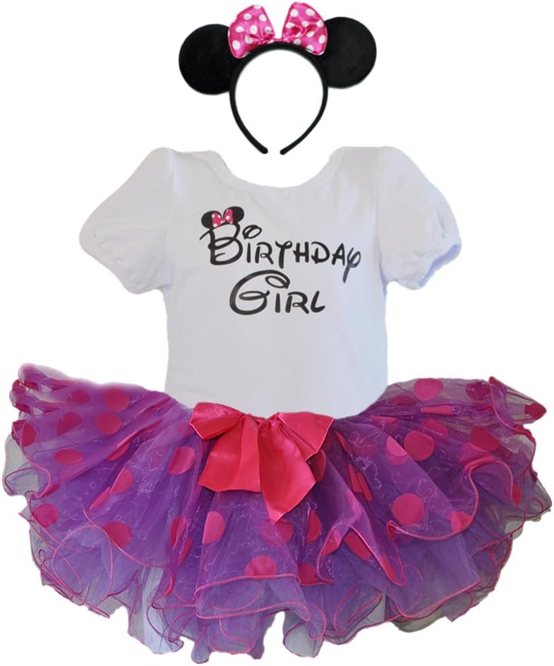 1st 2nd 3rd 4th 5th 6th Birthday Girl Shirt with Polka Dot Tutu and Headband 3 PCs Outfit Set
