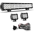 DOT 20Inch 126W LED Light Bar Flood Spot Combo Beam Off Road+2x 4inch 18W Spot Driving Fog Lights Work Cube Pods For Trucks F150 Pioneer Polaris Can Am x3 maveric Wrangler ATV UTV SUV,2 Years Warranty