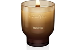 M&SENSE 16.6oz Natural Soy Large Jar Candle with Wooden Wick | Teakwood Intense Scent | 95-Hour Burn & Long-Lasting Burn | Ch