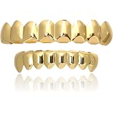 AISGRIL Grillz Men Hip Hop Gold Plated Teeth Grillz Grills Sparkling 8 Tooth Jewelry18K Gold-Plated Brass Dental Grills with Molding Bars Tooth Plating 18K Gold Halloween Party Costume Unisex