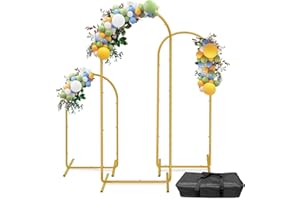 HEMMOTOP Metal Arch Backdrop Stand Set of 3 (6 ft/5 ft/4 ft), Balloon Arch Stand for Party, Wedding, Baby Shower, Graduations, Holiday Ceremony - Ideal for Balloons Flowers and Garden Decor, Gold