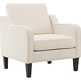VINGLI Mid Century Modern Fabric Accent Chair,Beige for Living Room Upholstered Armchair with Scooped Arms for Bedroom,Apartm