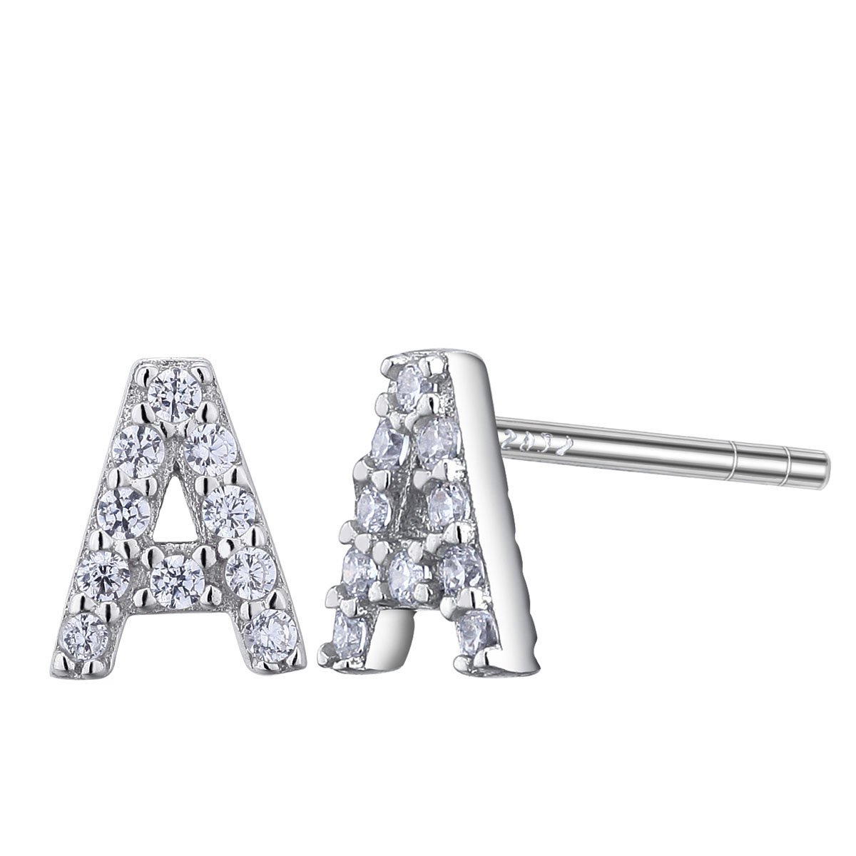 VIKI LYNN Initial Earrings for Women Girls 925 Sterling Silver Cubic Zirconia Letter A-Z Stud Earrings Alphabet Earrings Tiny Size