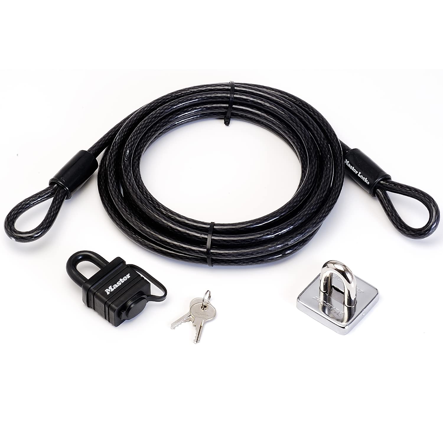 Master Lock 8271EURDAT Double Loop Steel Cable with Anchor and Key Padlock, 4.5 m