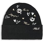 Karl Lagerfeld Womens Embroidered Karl Hearts Velboa Fleece Lined Beanie