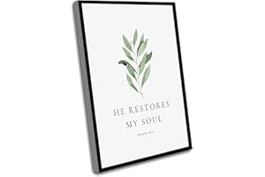 Bedroom Wall Decor,Psalm 23:3 He Restores My Soul Bible Verse Wall Art Botanical Scripture Print For Christian Home Decor Sig