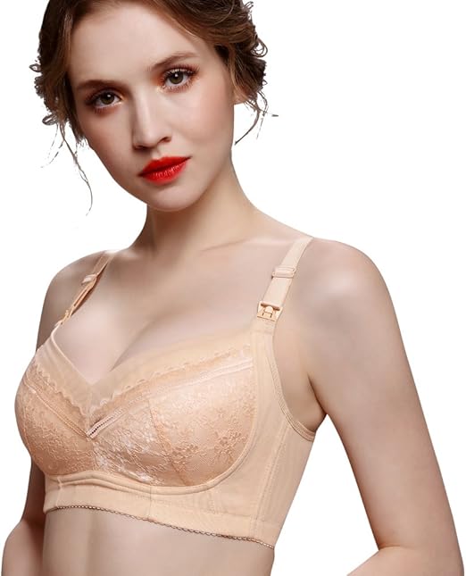 Octqueen Nursing Bra Comfortable Cotton Lace Front Open Bras Skin