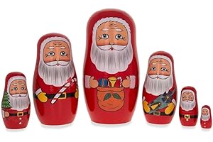 BestPysanky Set of 6 Santa Wooden Nesting Dolls 5.5 Inches