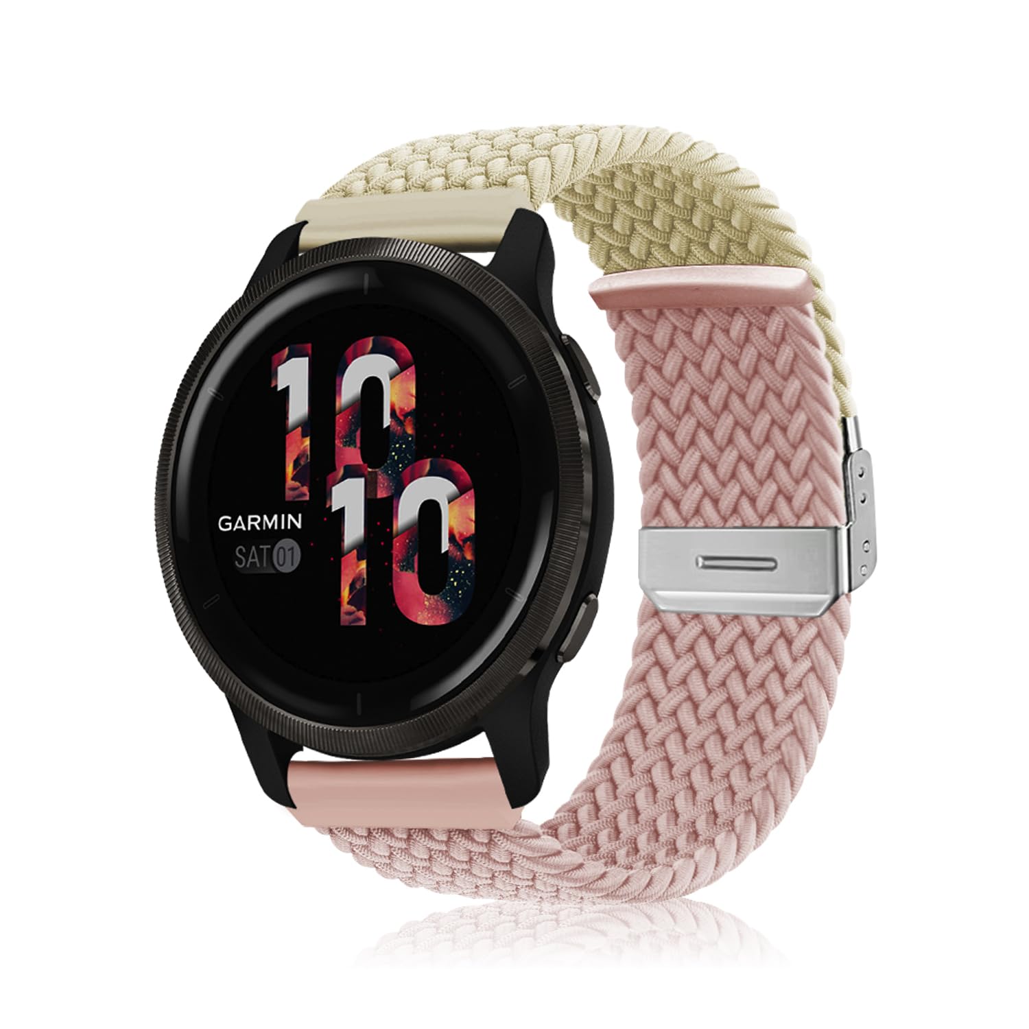 Niboow 22mm Elastic Nylon Watch Bands for Garmin Venu 3/Venu 2/Vivoactive 4/Forerunner 265/Forerunner 255/Forerunner 255 Music, Amazfit, Xiaomi, Huawei - Apricot Pink — image 1