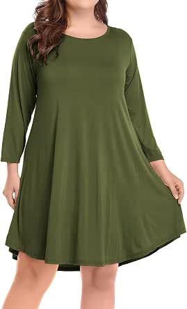 BELAROI Women's Plus Size Short Sleeve Swing Dress - Casual T-Shirt Dress With Pockets, Army Green, Summer Comfort - View #12