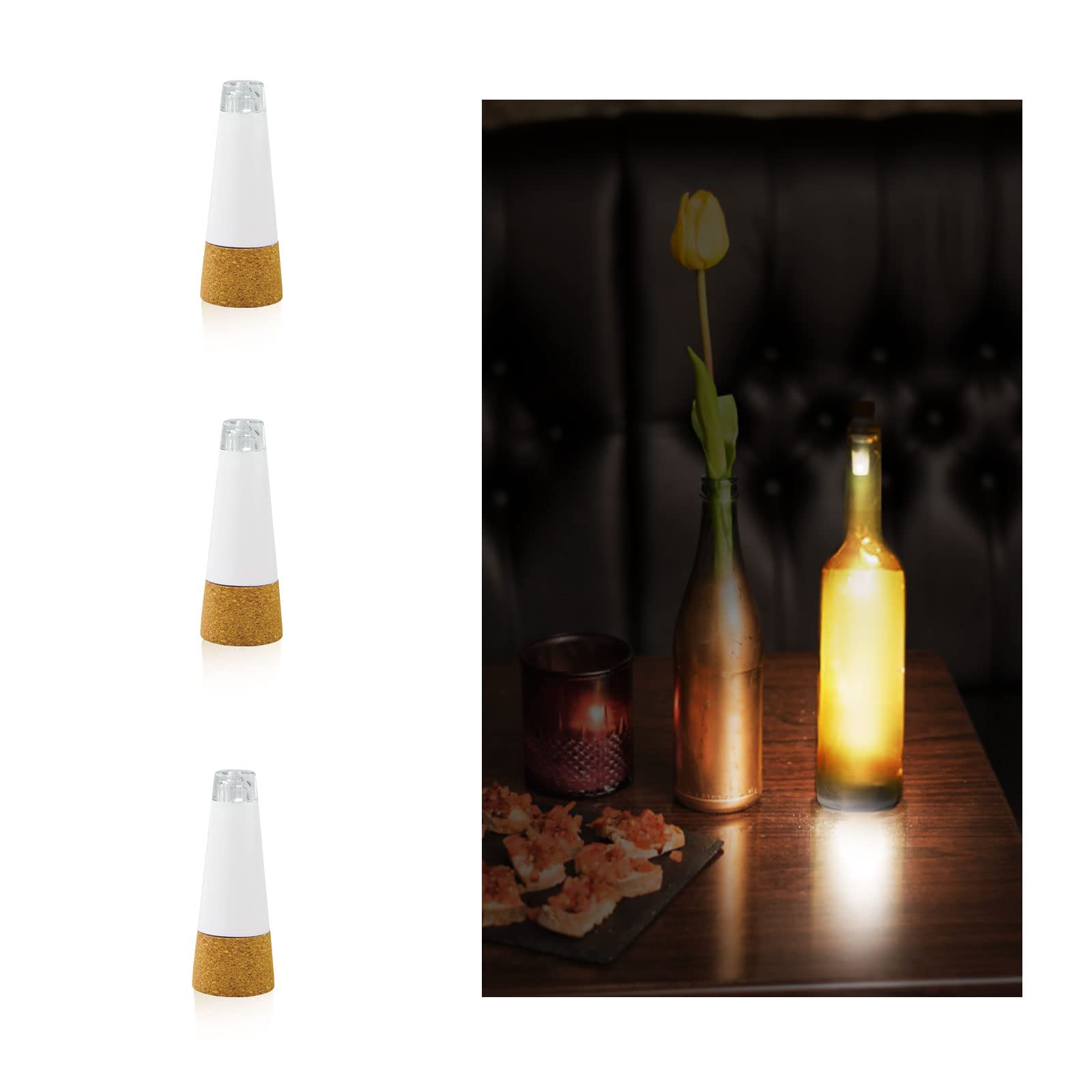 BULZEU Pack of 3 USB Cork Bottle Lights Rechargeable Wine Bottle Cork Light Copper Wire Fairy Cork Lights Party Wedding Home Table Decor