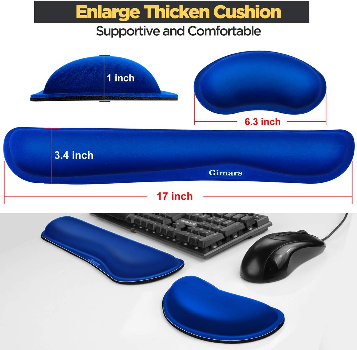 Gimars Superfine Fiber Widen Memory Foam Set Nonslip Mouse Pad Wrist Support & Keyboard Wrist Rest Support for Office, Computer, Laptop & Mac & Comfortable & Lightweight for Easy Typing & Pain Relief : Office Products