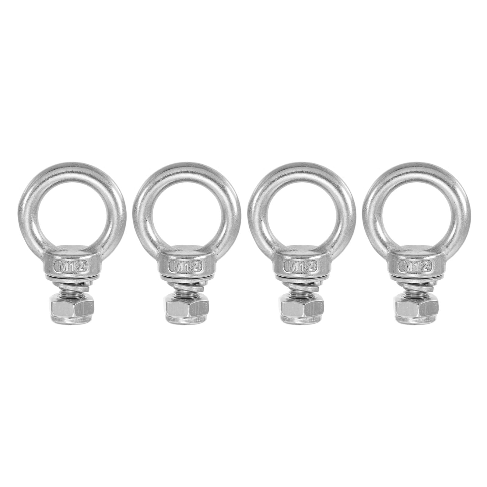 PATIKIL Lifting Shoulder Eye Bolts, M12x20 304 Stainless Steel Male Thread with Hex Screw Nut Gasket Flat Washer for Hanging Securing Chain Wire Rope, 4 Sets